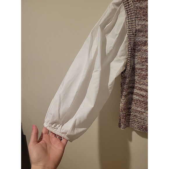 Veronica Beard Tahlea Mixed-Media Sweater in Army Multi Puff Sleeve Top Size M - Picture 6 of 10